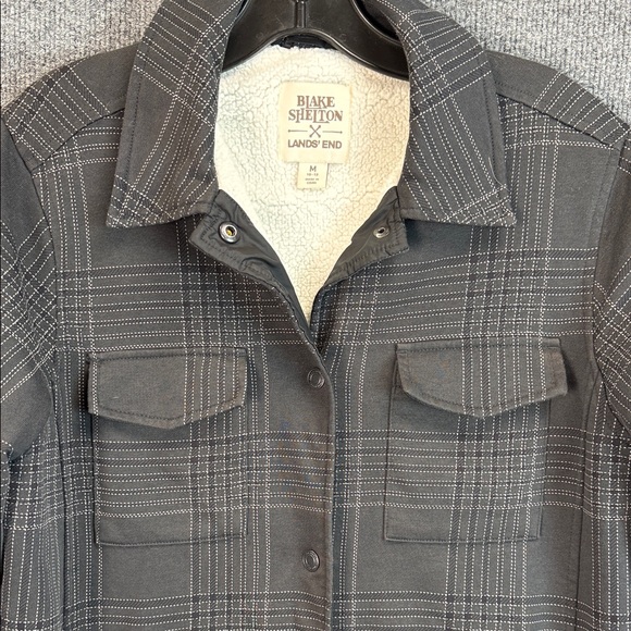 Blake Shelton Lands’ End Charcoal Plaid Shirt Jacket Medium 10-12 - Picture 3 of 16
